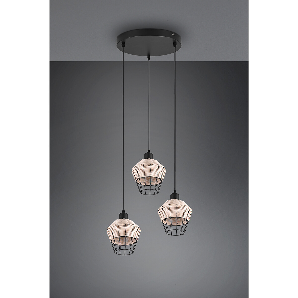 Suspension LED - Luminaire Suspendu - Trion Bera - Douille E27 - 3-lumières - Rond - Brun - Aluminium