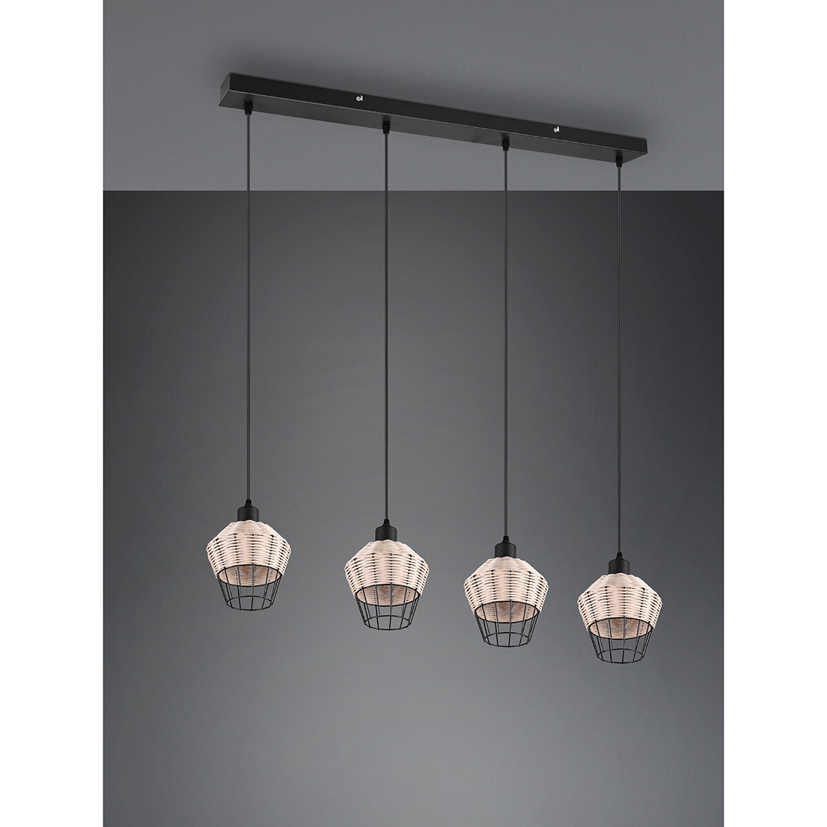 Suspension LED - Luminaire Suspendu - Trion Bera - Douille E27 - 4-lumières - Rectangle - Brun - Aluminium