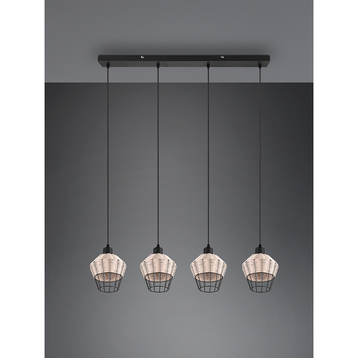 Suspension LED - Luminaire Suspendu - Trion Bera - Douille E27 - 4-lumières - Rectangle - Brun - Aluminium