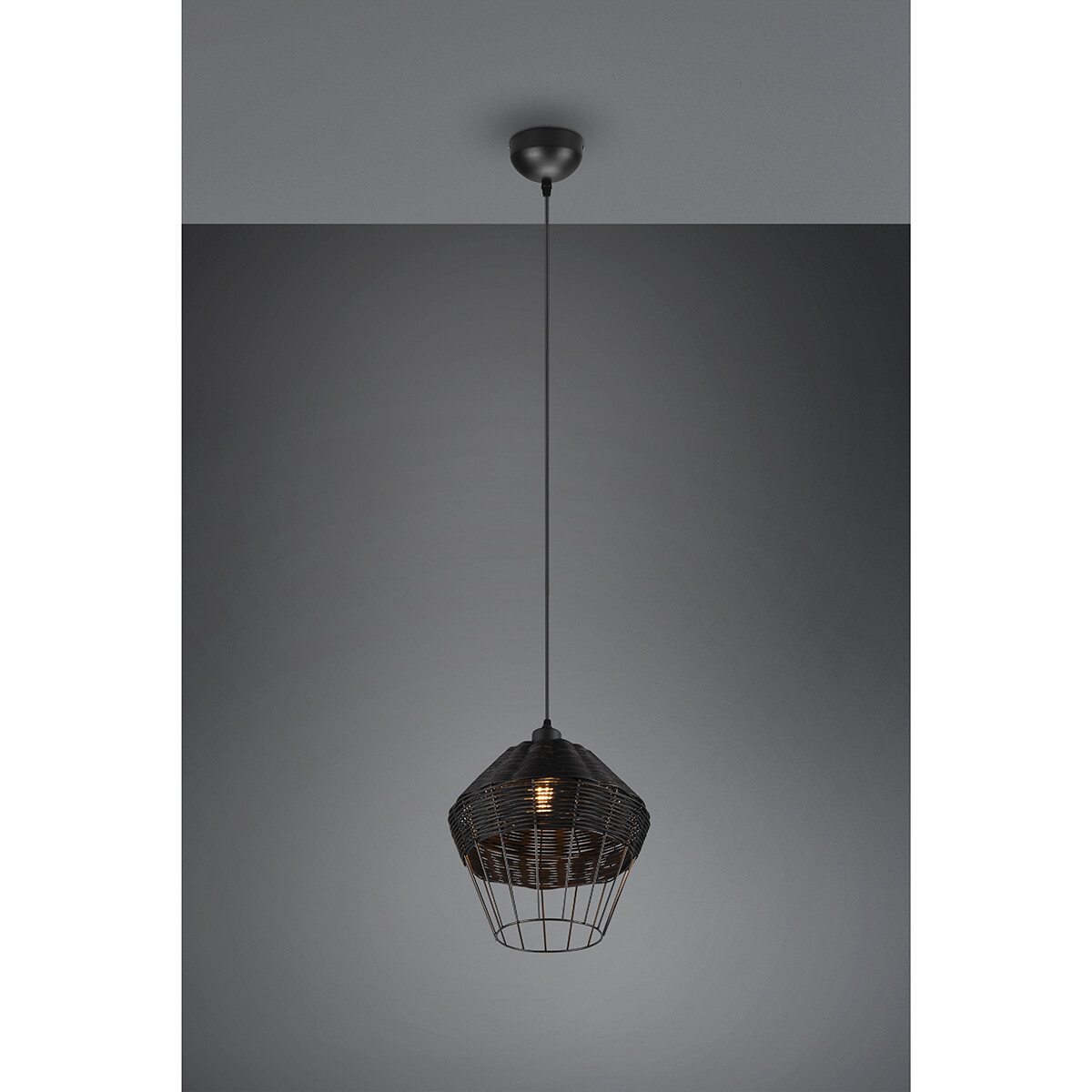 Suspension LED - Luminaire Suspendu - Trion Bera XL - Douille E27 - 1-lumière - Rond - Noir - Aluminium