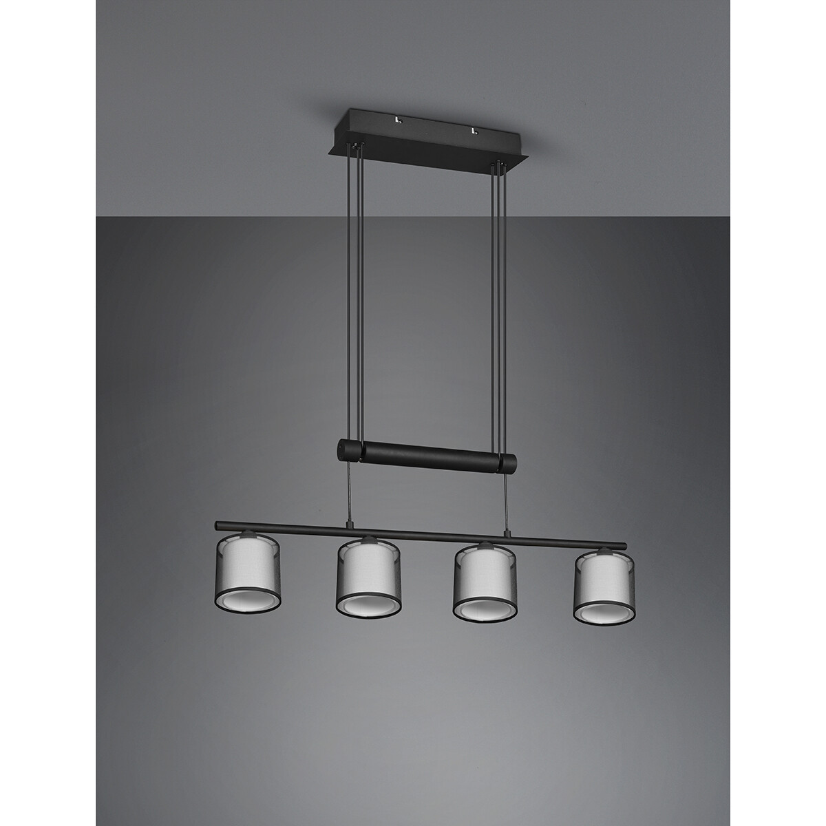 Suspension LED - Luminaire Suspendu - Trion Bidon - Douille E27 - 4-lumières - Rectangle - Mat Noir - Aluminium