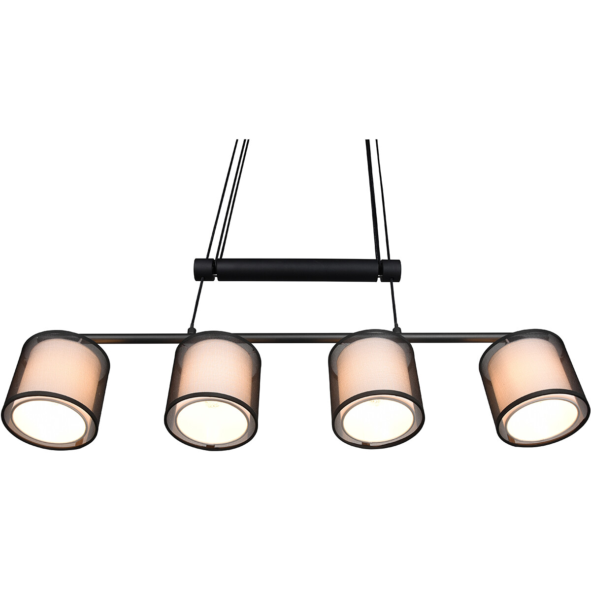 Suspension LED - Luminaire Suspendu - Trion Bidon - Douille E27 - 4-lumières - Rectangle - Mat Noir - Aluminium