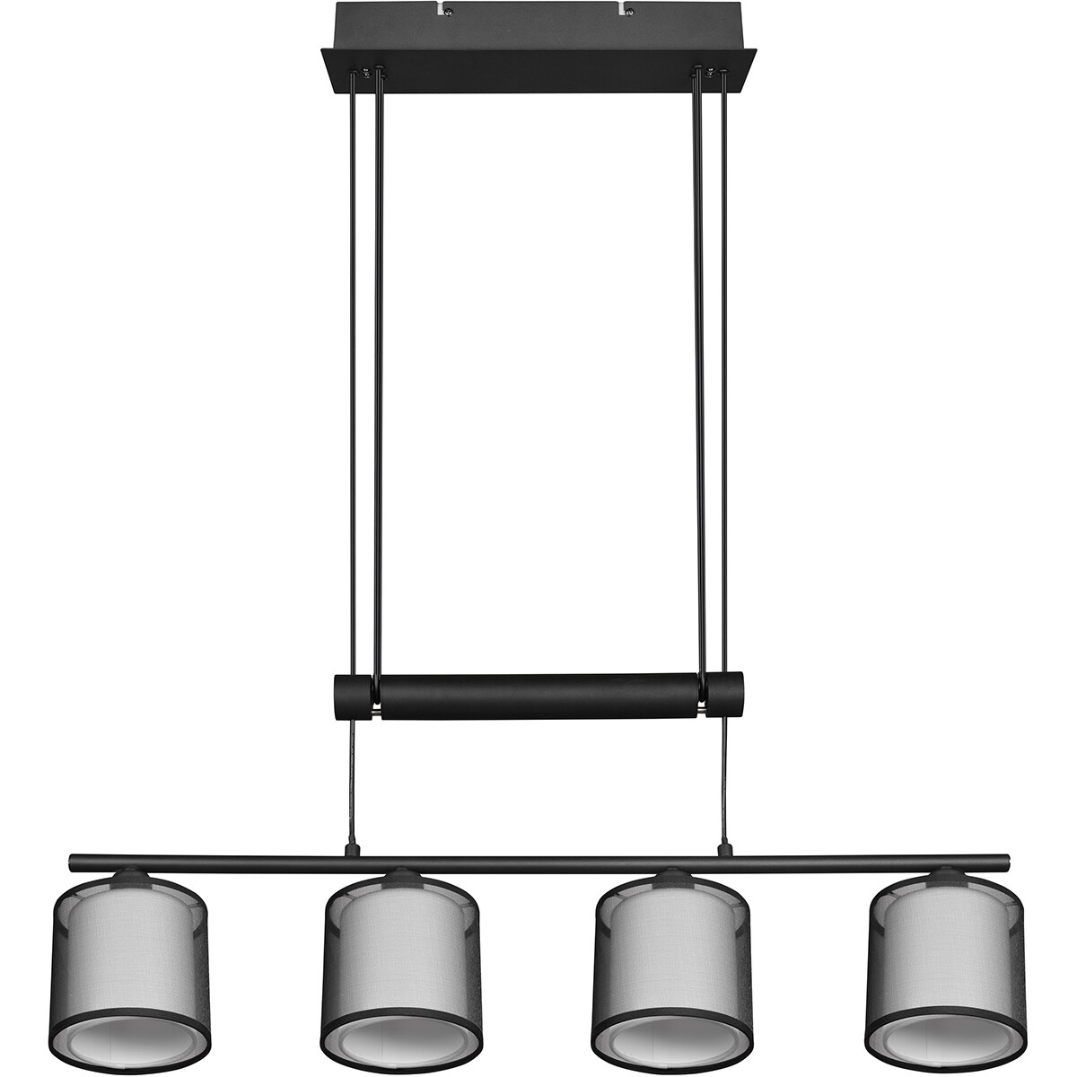 Suspension LED - Luminaire Suspendu - Trion Bidon - Douille E27 - 4-lumières - Rectangle - Mat Noir - Aluminium