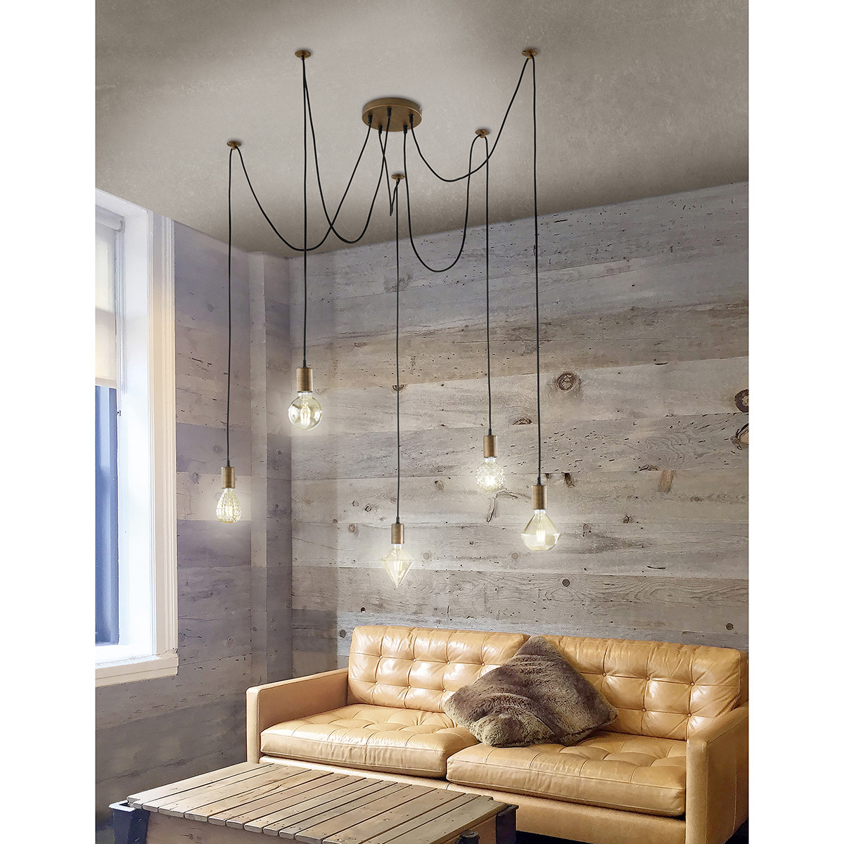 Suspension LED - Luminaire Suspendu - Trion Cardino - Douille E27 - 5-lumières - Rond - Cuivre Antique - Aluminium