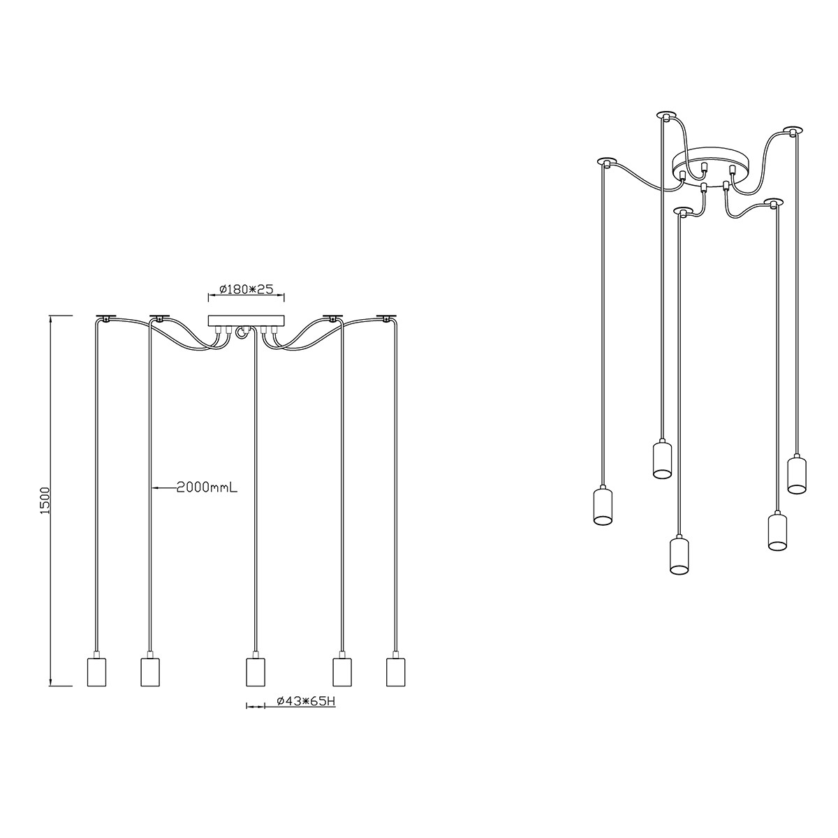 Suspension LED - Luminaire Suspendu - Trion Cardino - Douille E27 - 5-lumières - Rond - Cuivre Antique - Aluminium