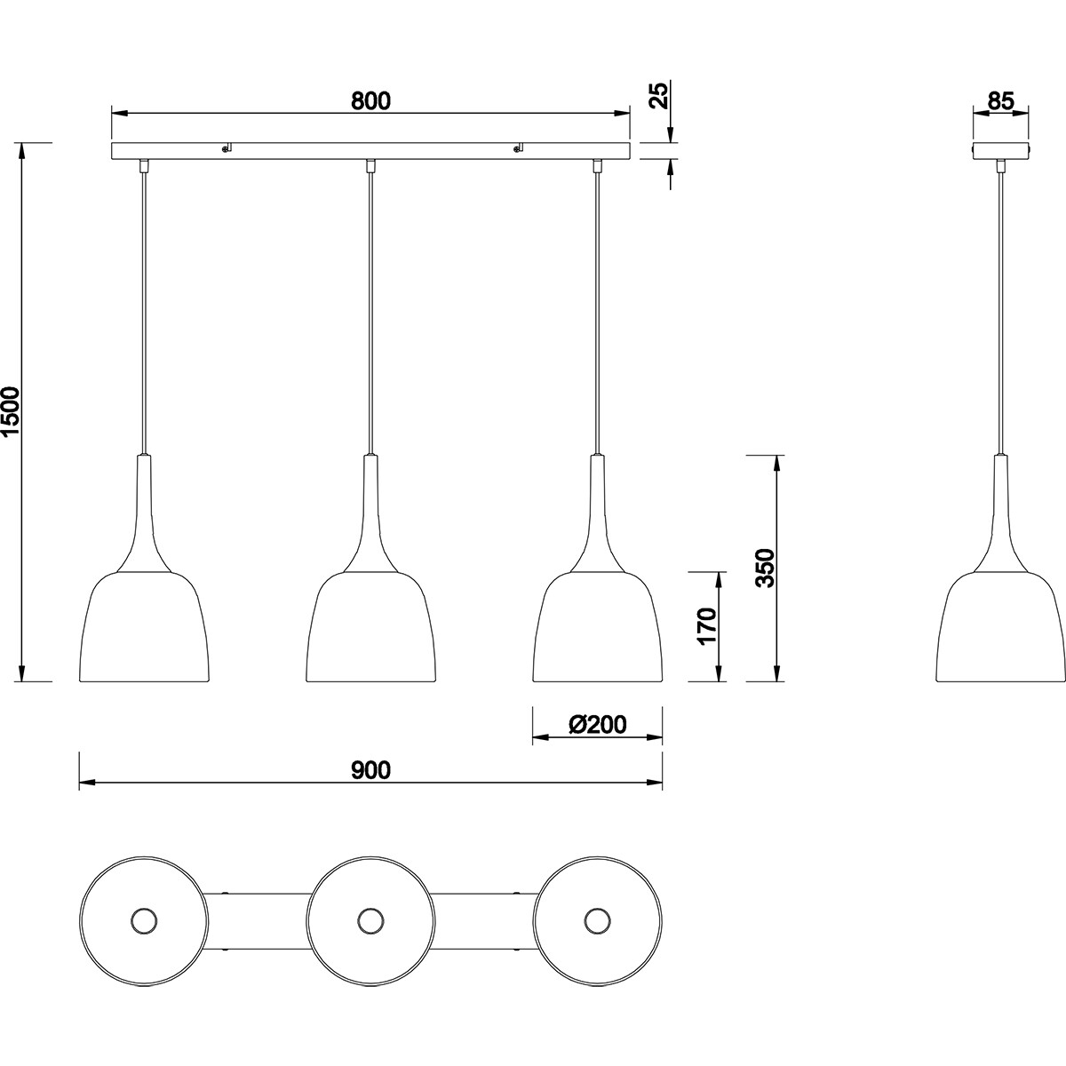 Suspension LED - Luminaire Suspendu - Trion Christa - 3-lumières - Douille E27 - Rond - Mat Or - Aluminium