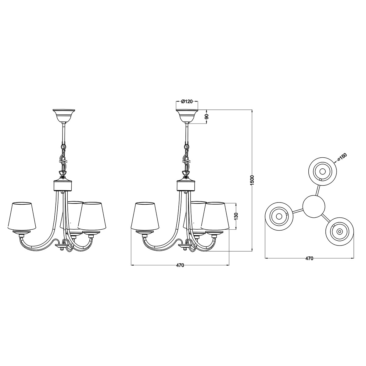 Suspension LED - Luminaire Suspendu - Trion Citra - Douille E14 - 3-lumières - Rond - Mat Blanc - Aluminium