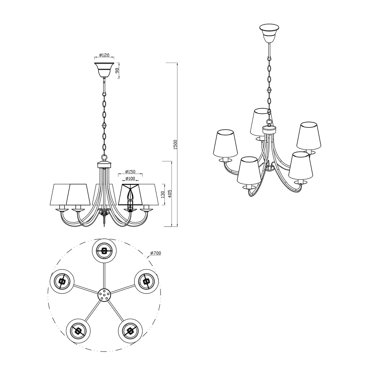 Suspension LED - Luminaire Suspendu - Trion Citra - Douille E14 - 5-lumières - Rond - Mat Blanc - Aluminium