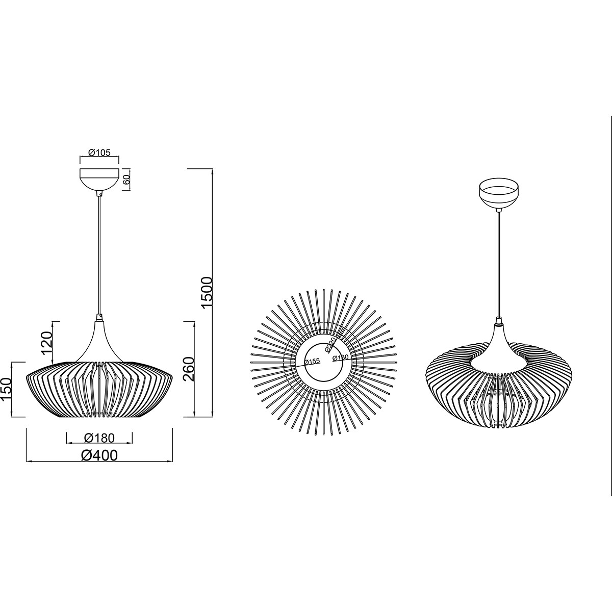 Suspension LED - Luminaire Suspendu - Trion Colman - Douille E27 - Rond - Mat Noir - Aluminium