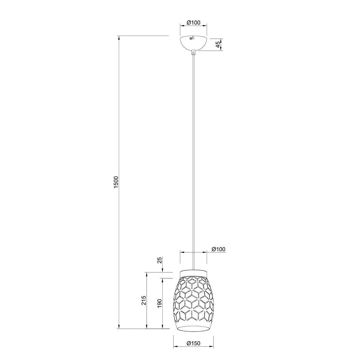 Suspension LED - Éclairage suspendu - Trion Dabi - Douille E27 - Ronde - Blanc Mat - Métal