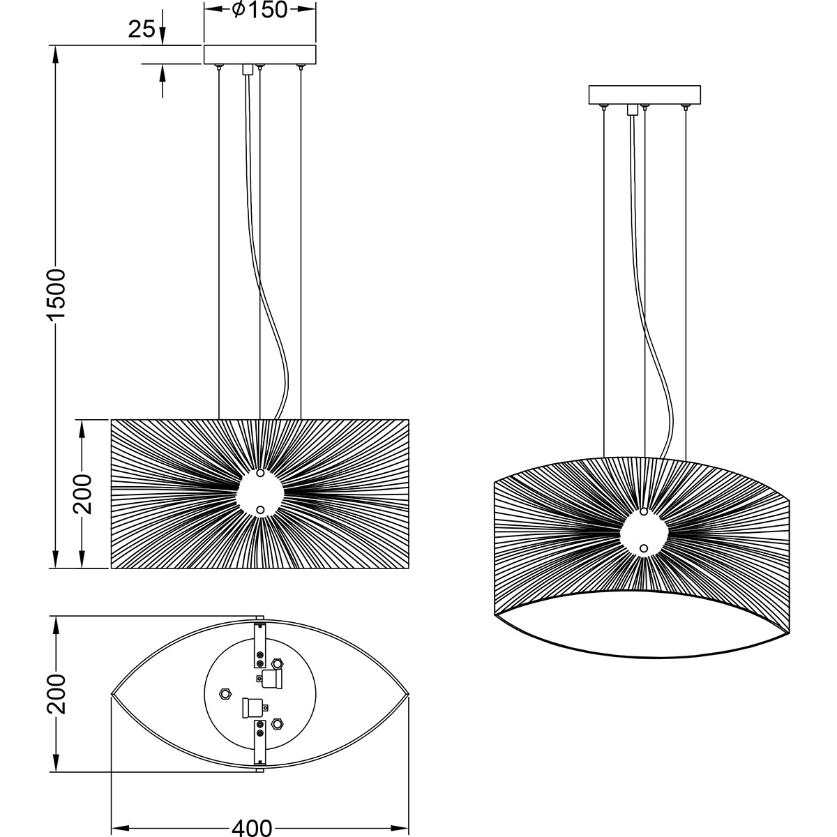 Suspension LED - Luminaire Suspendu - Trion Elize - Douille E27 - 2-lumières - Ovale - Mat Chrome - Aluminium