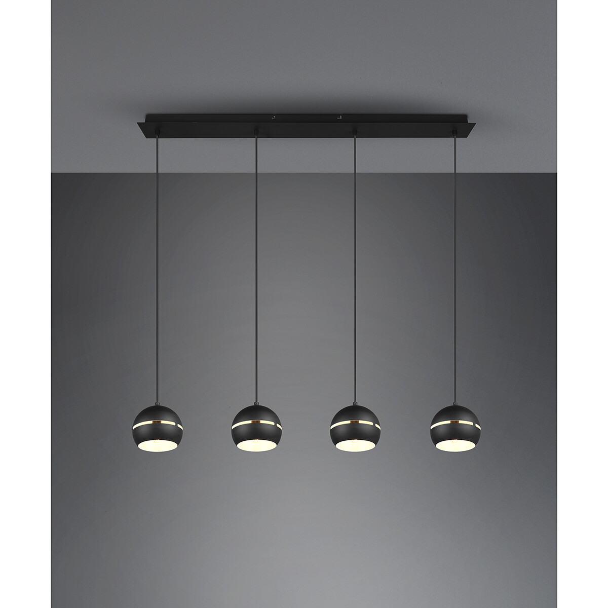 Suspension LED - Luminaire Suspendu - Trion Flatina - Douille E14 - 4-lumières - Rectangle - Mat Noir - Aluminium