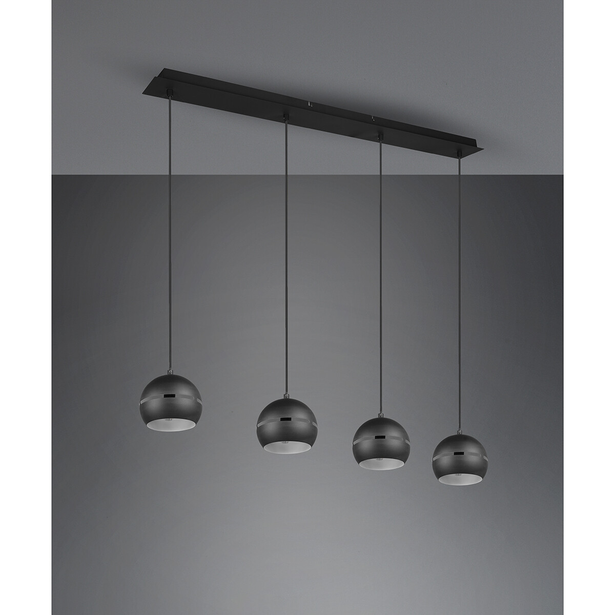 Suspension LED - Luminaire Suspendu - Trion Flatina - Douille E14 - 4-lumières - Rectangle - Mat Noir - Aluminium