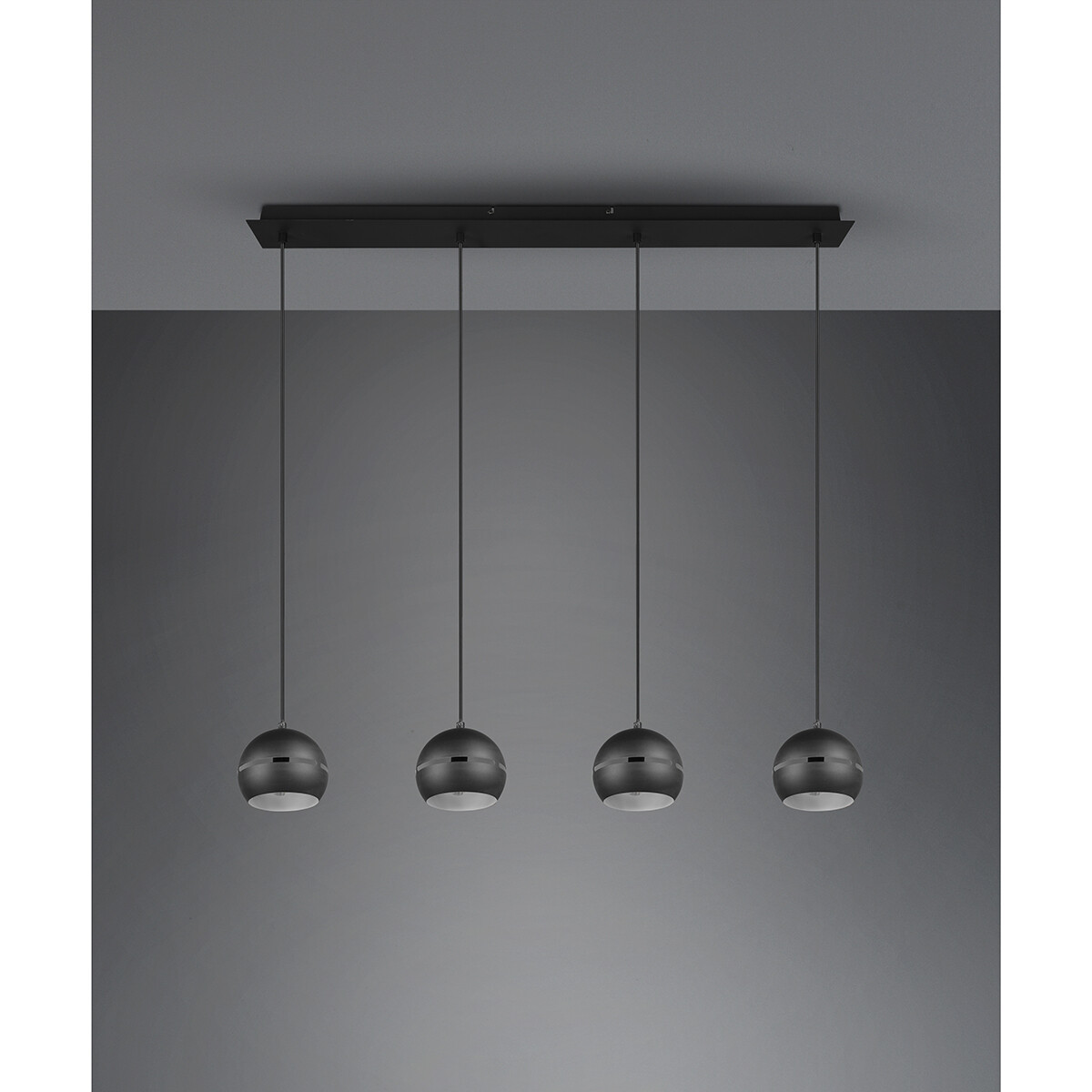 Suspension LED - Luminaire Suspendu - Trion Flatina - Douille E14 - 4-lumières - Rectangle - Mat Noir - Aluminium