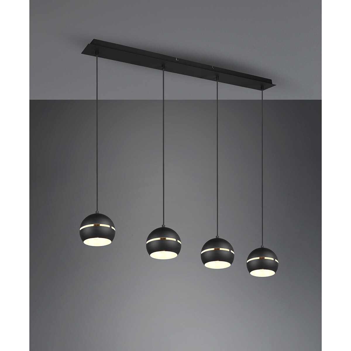 Suspension LED - Luminaire Suspendu - Trion Flatina - Douille E14 - 4-lumières - Rectangle - Mat Noir - Aluminium