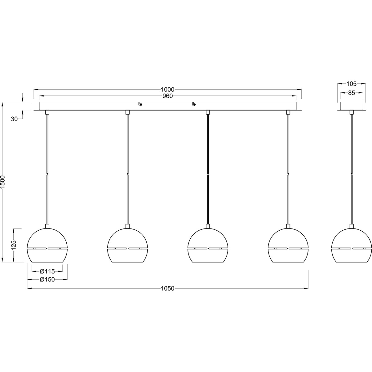 Suspension LED - Luminaire Suspendu - Trion Flatina - Douille E14 - 4-lumières - Rectangle - Mat Noir - Aluminium