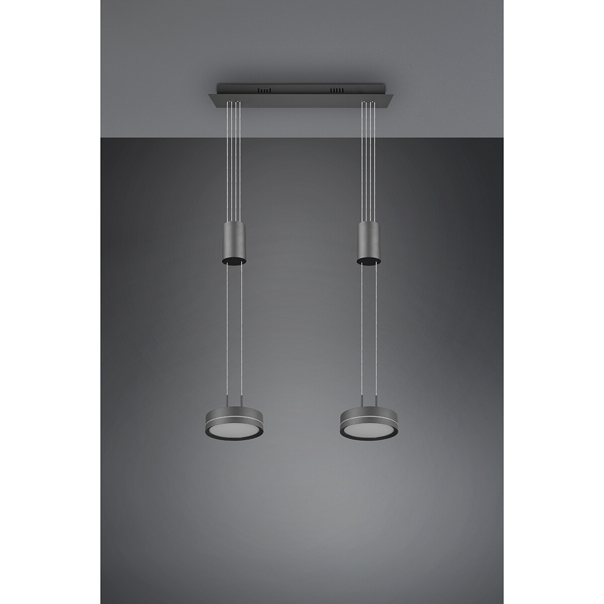 Suspension LED - Luminaire Suspendu - Trion Franco - 14.4W - 2-lumières - Blanc Chaud 3000K - Dimmable - Rond - Mat Anthracite - Aluminium