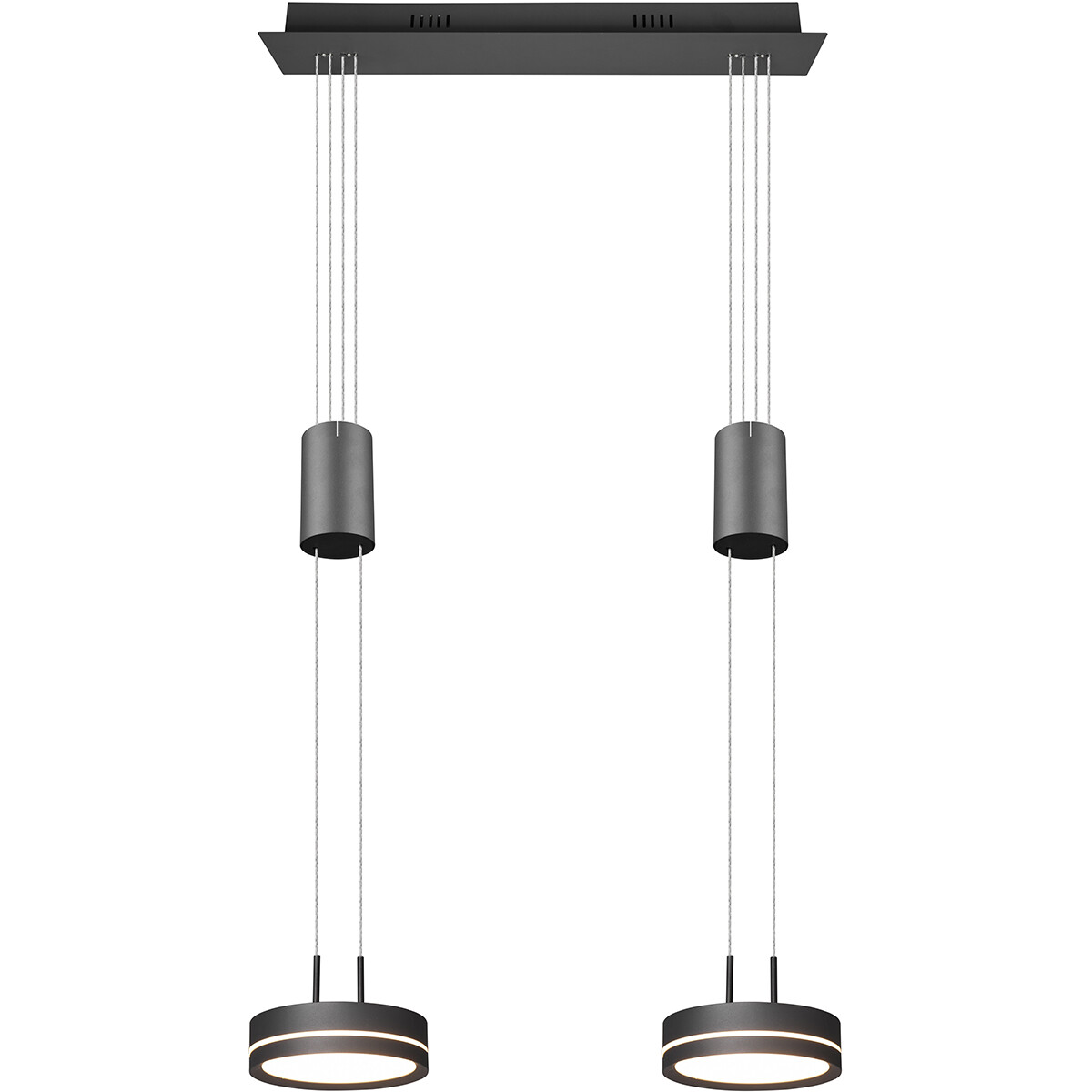 Suspension LED - Luminaire Suspendu - Trion Franco - 14.4W - 2-lumières - Blanc Chaud 3000K - Dimmable - Rond - Mat Anthracite - Aluminium