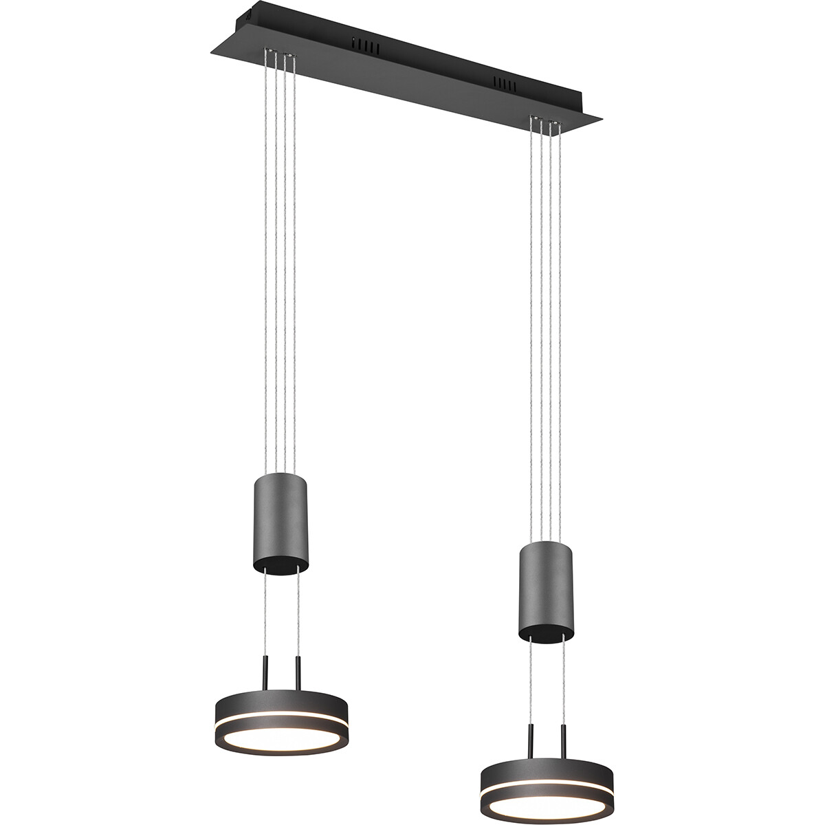 Suspension LED - Luminaire Suspendu - Trion Franco - 14.4W - 2-lumières - Blanc Chaud 3000K - Dimmable - Rond - Mat Anthracite - Aluminium