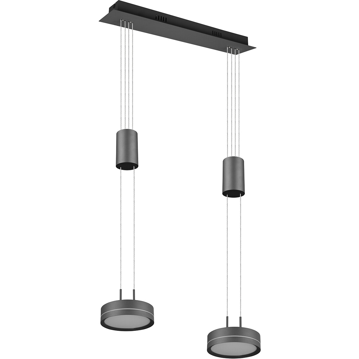 Suspension LED - Luminaire Suspendu - Trion Franco - 14.4W - 2-lumières - Blanc Chaud 3000K - Dimmable - Rond - Mat Anthracite - Aluminium