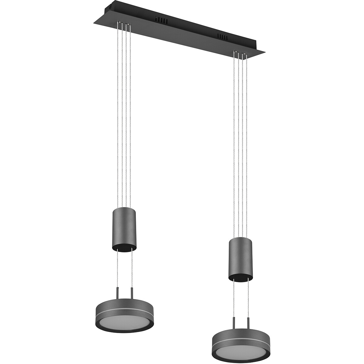 Suspension LED - Luminaire Suspendu - Trion Franco - 14.4W - 2-lumières - Blanc Chaud 3000K - Dimmable - Rond - Mat Anthracite - Aluminium