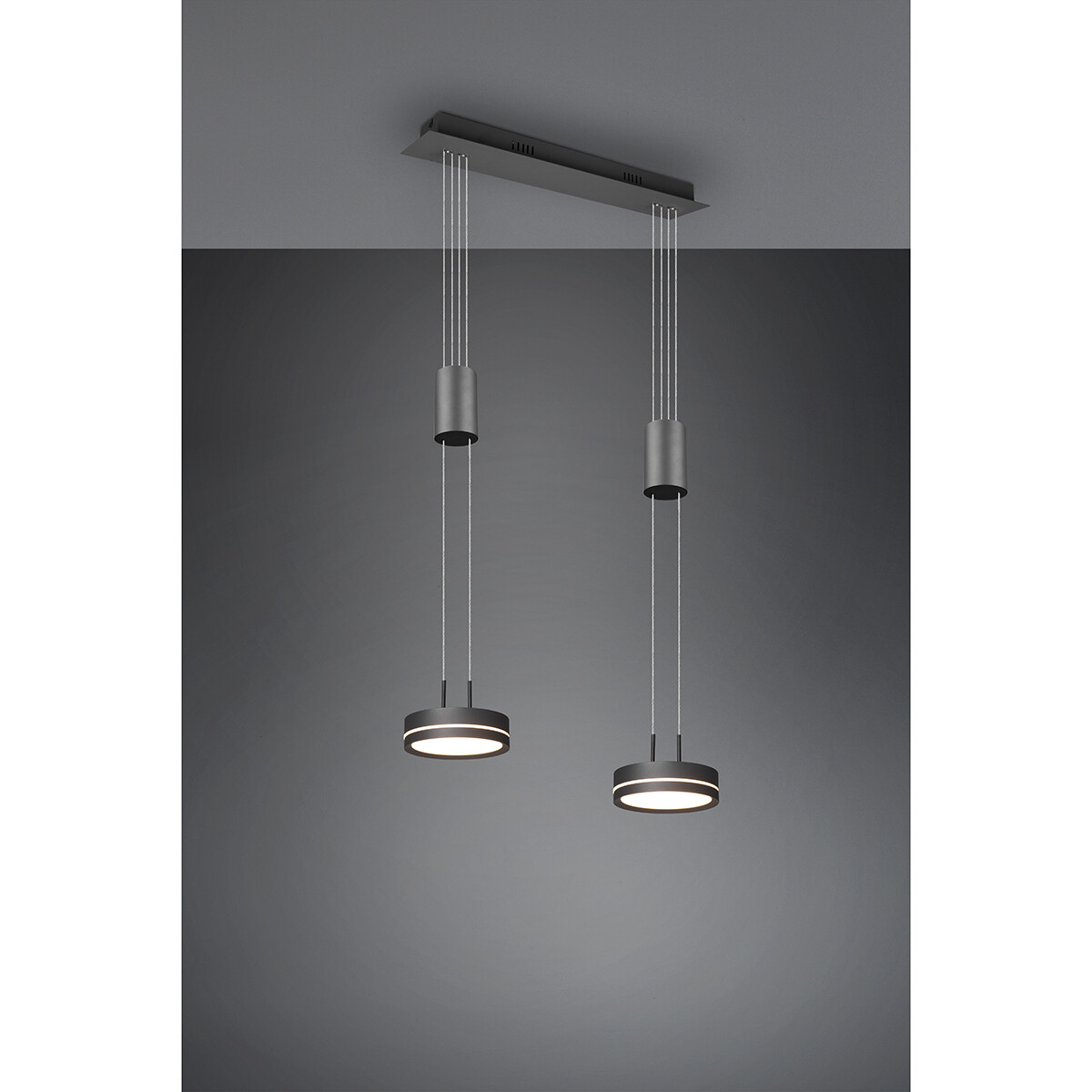 Suspension LED - Luminaire Suspendu - Trion Franco - 14.4W - 2-lumières - Blanc Chaud 3000K - Dimmable - Rond - Mat Anthracite - Aluminium