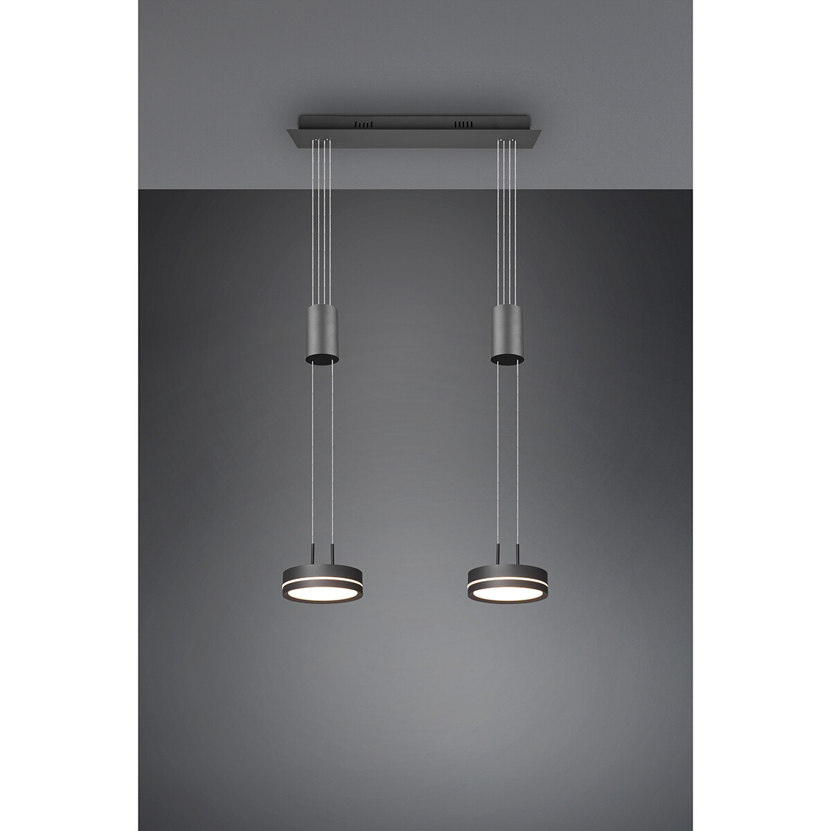 Suspension LED - Luminaire Suspendu - Trion Franco - 14.4W - 2-lumières - Blanc Chaud 3000K - Dimmable - Rond - Mat Anthracite - Aluminium