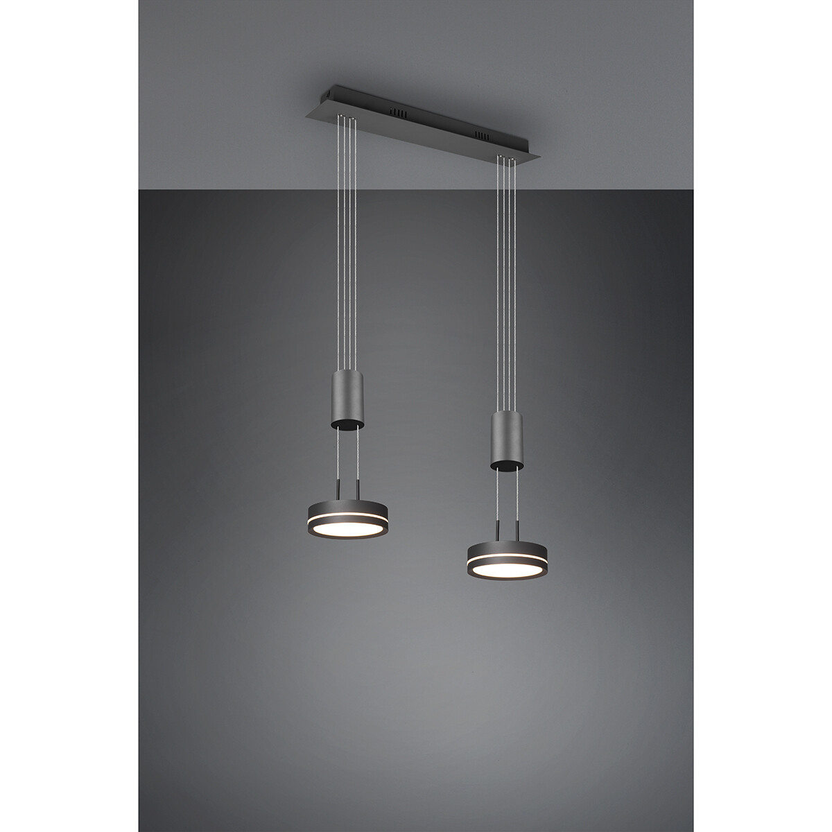 Suspension LED - Luminaire Suspendu - Trion Franco - 14.4W - 2-lumières - Blanc Chaud 3000K - Dimmable - Rond - Mat Anthracite - Aluminium