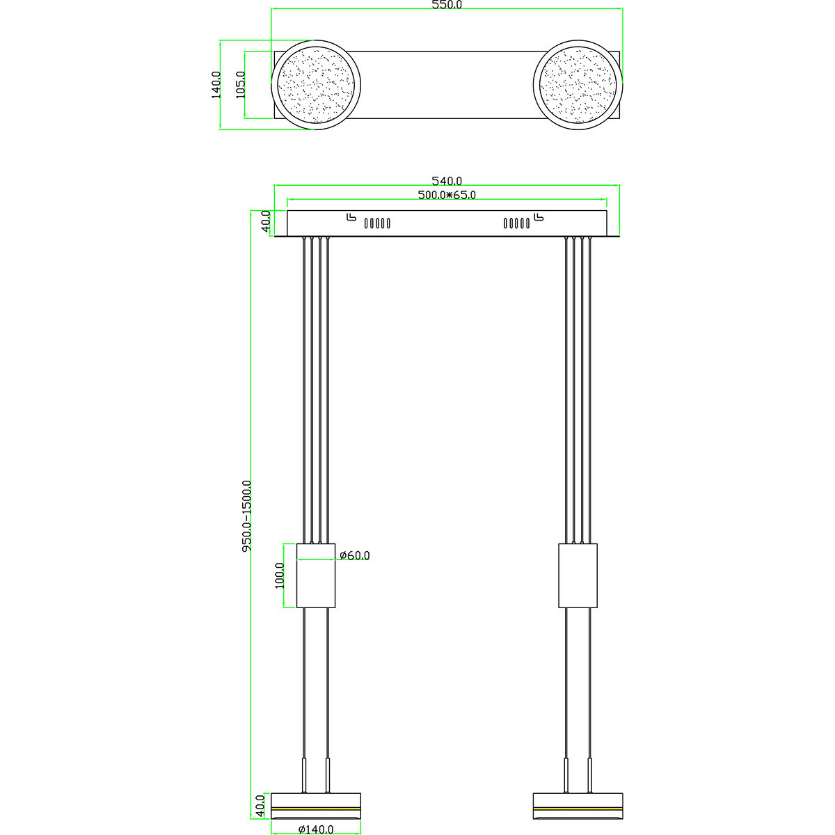 Suspension LED - Luminaire Suspendu - Trion Franco - 14.4W - 2-lumières - Blanc Chaud 3000K - Dimmable - Rond - Mat Anthracite - Aluminium