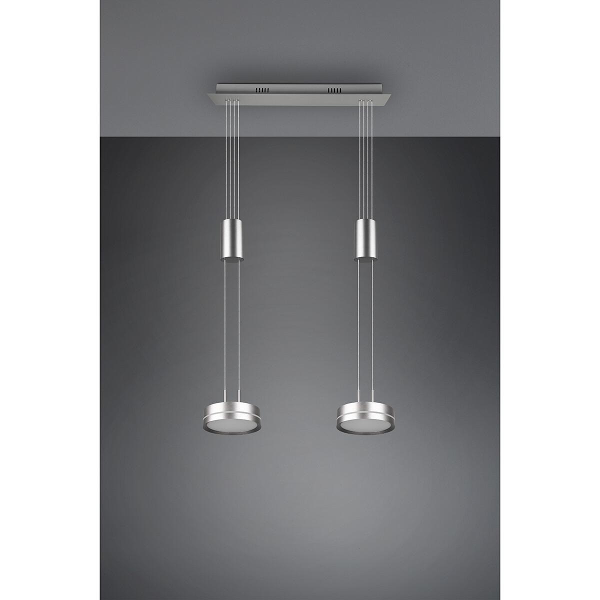 Suspension LED - Luminaire Suspendu - Trion Franco - 14.4W - 2-lumières - Blanc Chaud 3000K - Dimmable - Rond - Mat Nickel - Aluminium