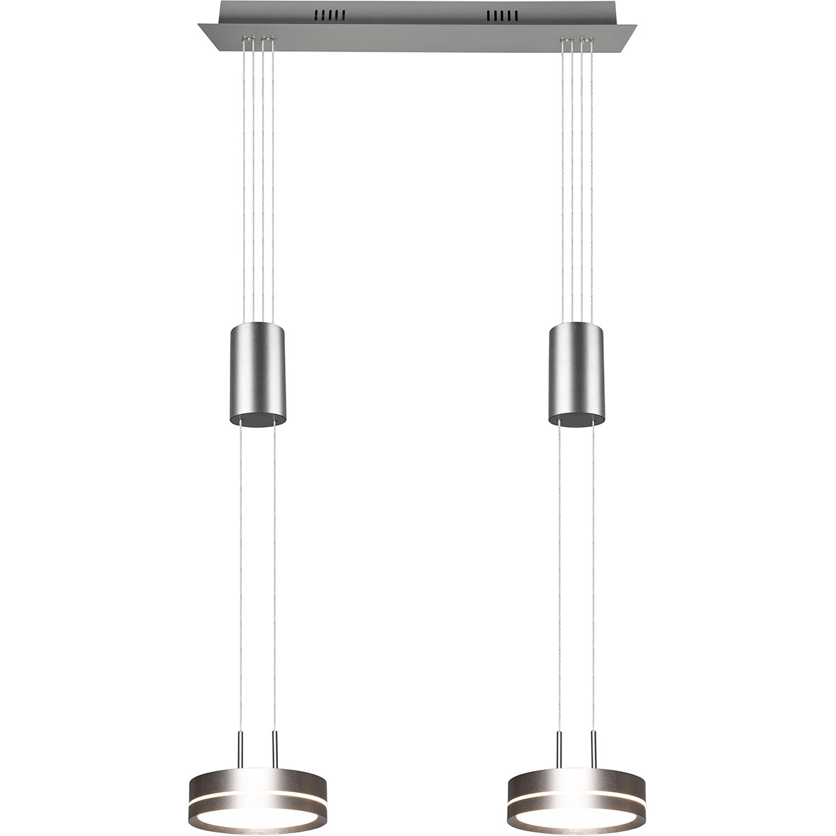 Suspension LED - Luminaire Suspendu - Trion Franco - 14.4W - 2-lumières - Blanc Chaud 3000K - Dimmable - Rond - Mat Nickel - Aluminium