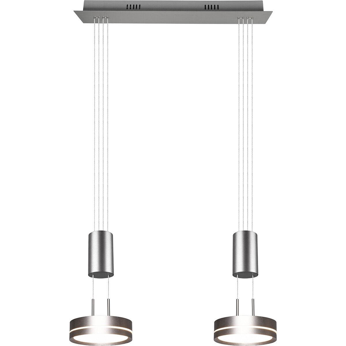 Suspension LED - Luminaire Suspendu - Trion Franco - 14.4W - 2-lumières - Blanc Chaud 3000K - Dimmable - Rond - Mat Nickel - Aluminium