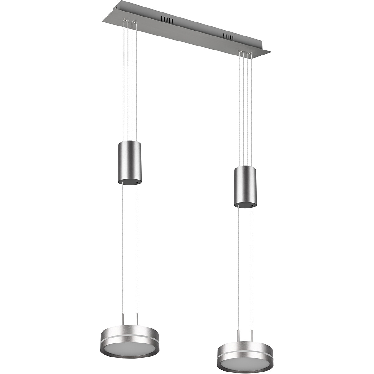 Suspension LED - Luminaire Suspendu - Trion Franco - 14.4W - 2-lumières - Blanc Chaud 3000K - Dimmable - Rond - Mat Nickel - Aluminium