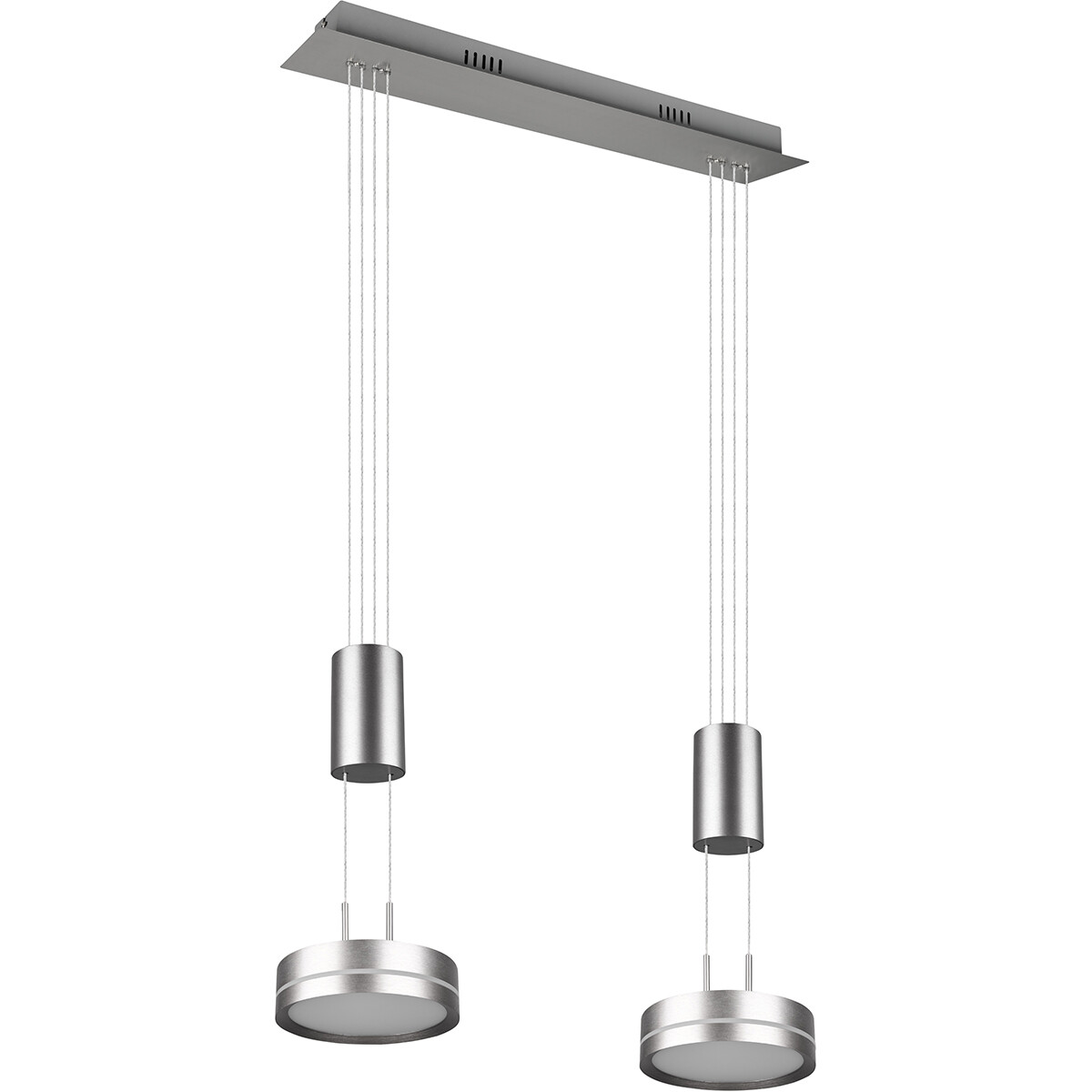 Suspension LED - Luminaire Suspendu - Trion Franco - 14.4W - 2-lumières - Blanc Chaud 3000K - Dimmable - Rond - Mat Nickel - Aluminium