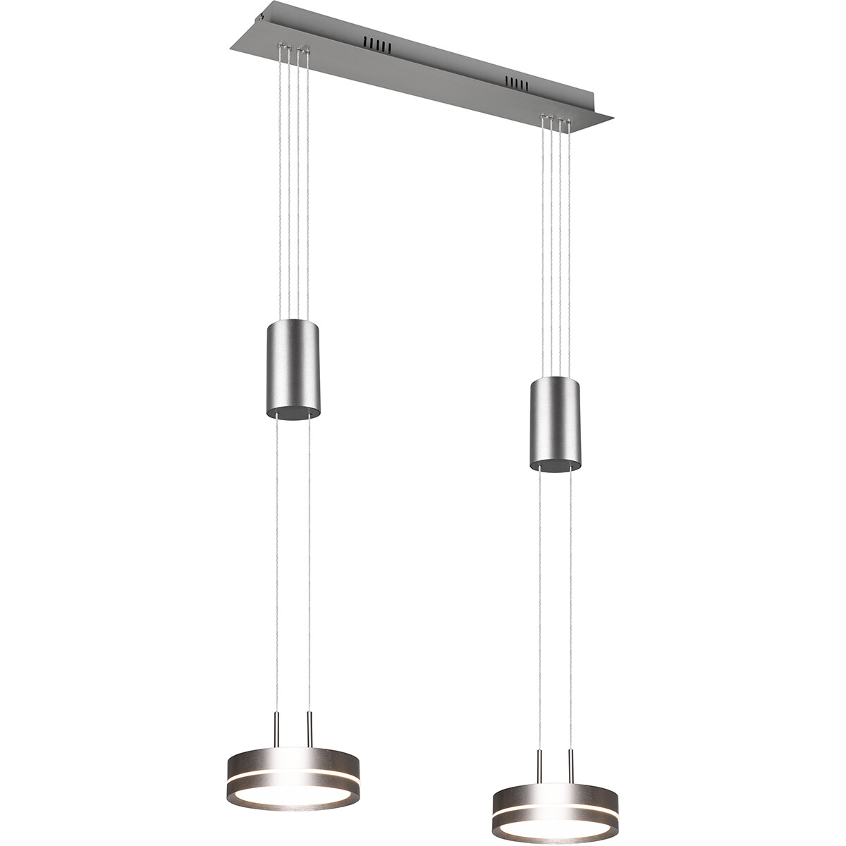 Suspension LED - Luminaire Suspendu - Trion Franco - 14.4W - 2-lumières - Blanc Chaud 3000K - Dimmable - Rond - Mat Nickel - Aluminium