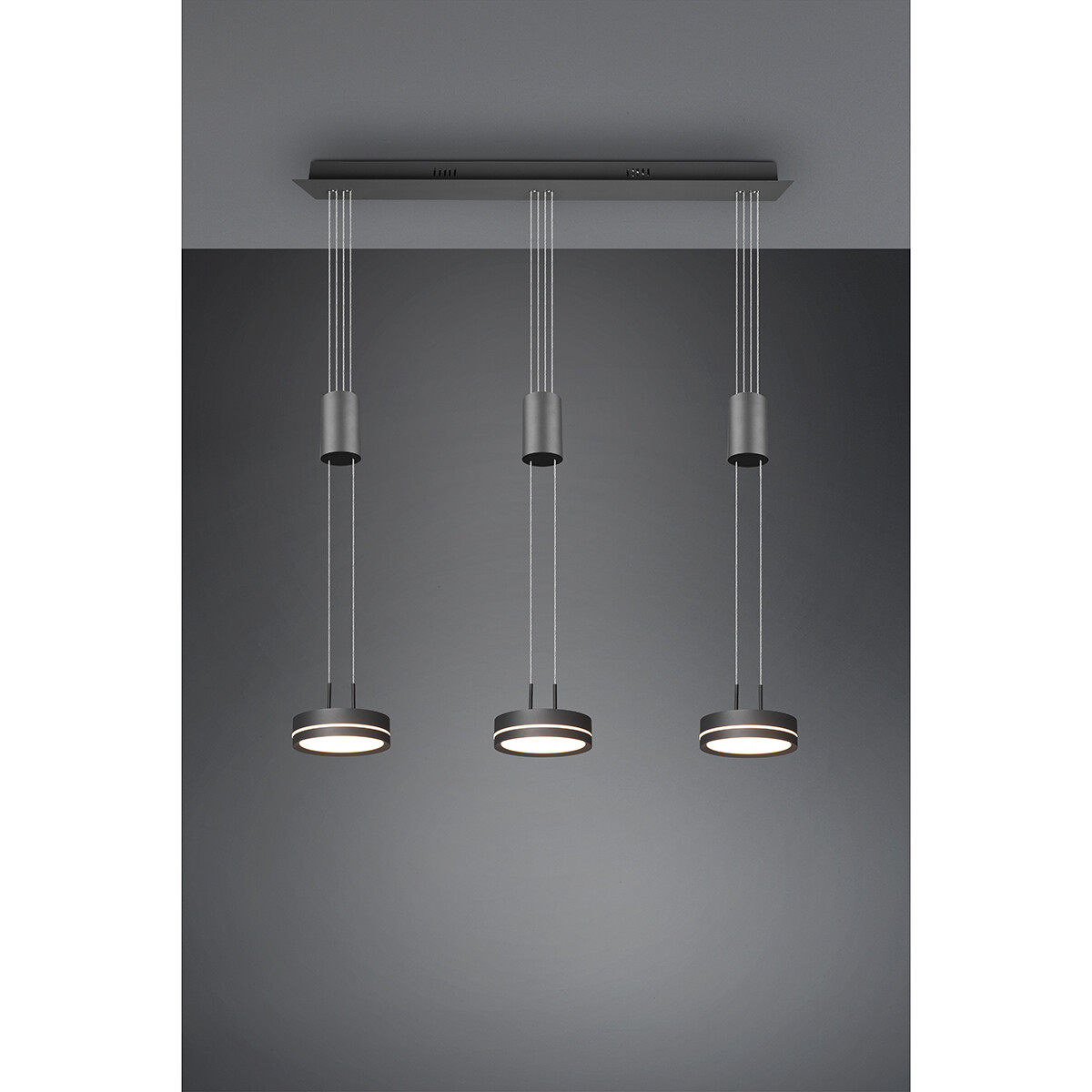 Suspension LED - Luminaire Suspendu - Trion Franco - 21.6W - 3-lumières - Blanc Chaud 3000K - Dimmable - Rond - Mat Anthracite - Aluminium