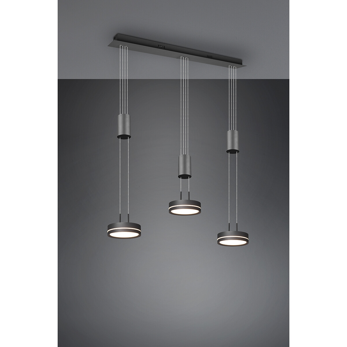 Suspension LED - Luminaire Suspendu - Trion Franco - 21.6W - 3-lumières - Blanc Chaud 3000K - Dimmable - Rond - Mat Anthracite - Aluminium