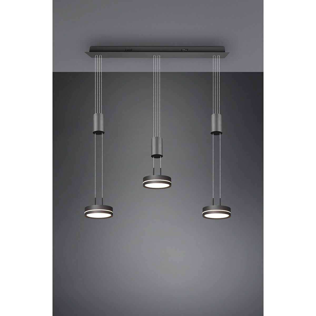 Suspension LED - Luminaire Suspendu - Trion Franco - 21.6W - 3-lumières - Blanc Chaud 3000K - Dimmable - Rond - Mat Anthracite - Aluminium