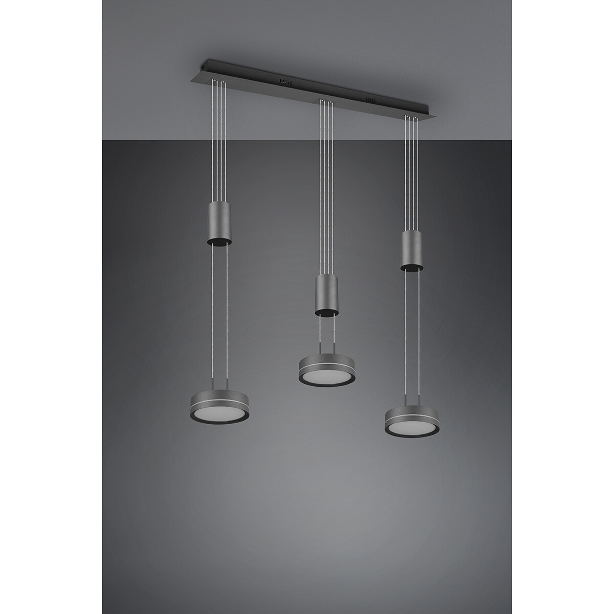 Suspension LED - Luminaire Suspendu - Trion Franco - 21.6W - 3-lumières - Blanc Chaud 3000K - Dimmable - Rond - Mat Anthracite - Aluminium