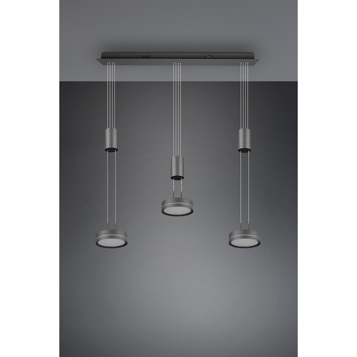 Suspension LED - Luminaire Suspendu - Trion Franco - 21.6W - 3-lumières - Blanc Chaud 3000K - Dimmable - Rond - Mat Anthracite - Aluminium