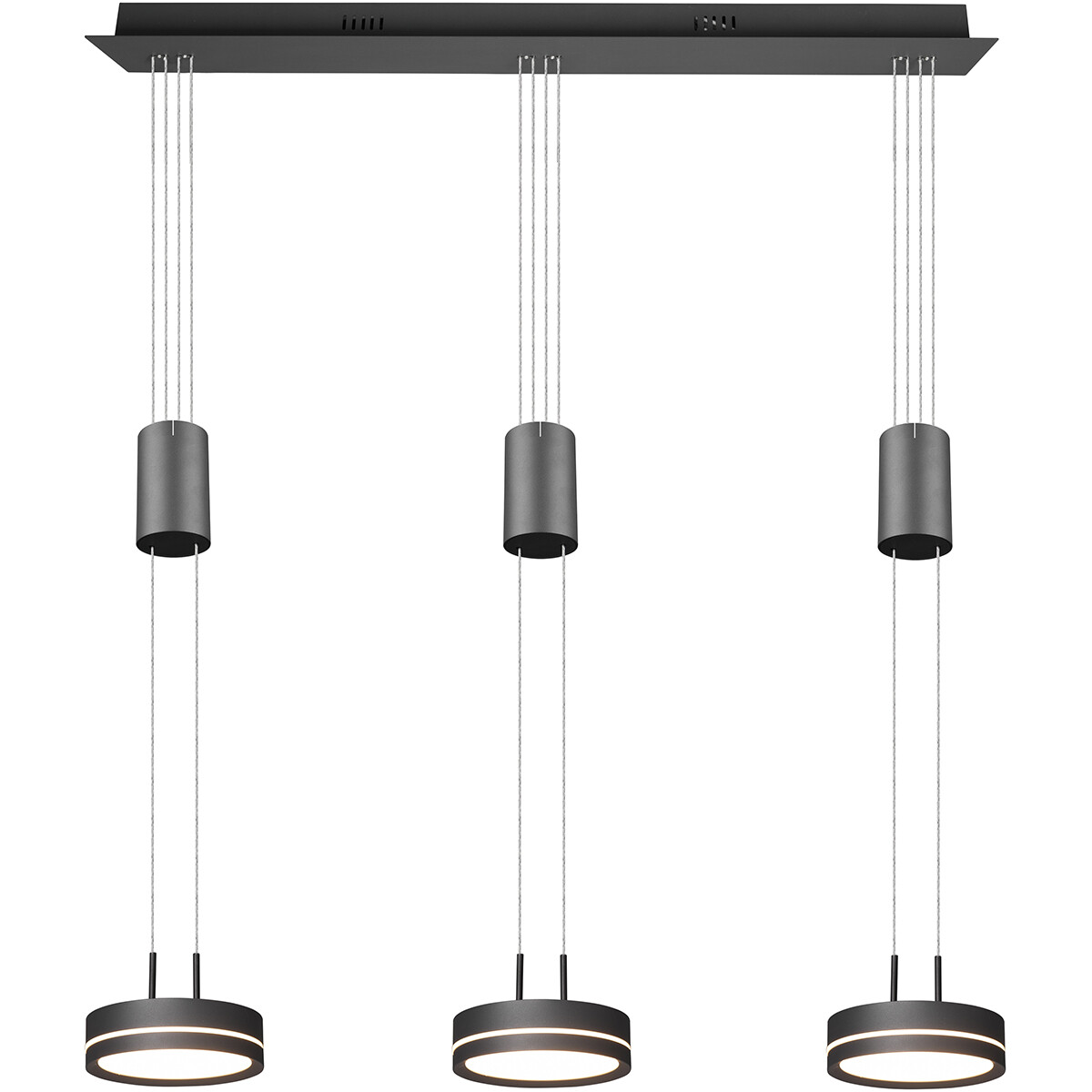 Suspension LED - Luminaire Suspendu - Trion Franco - 21.6W - 3-lumières - Blanc Chaud 3000K - Dimmable - Rond - Mat Anthracite - Aluminium