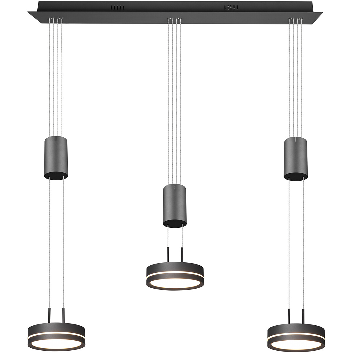 Suspension LED - Luminaire Suspendu - Trion Franco - 21.6W - 3-lumières - Blanc Chaud 3000K - Dimmable - Rond - Mat Anthracite - Aluminium