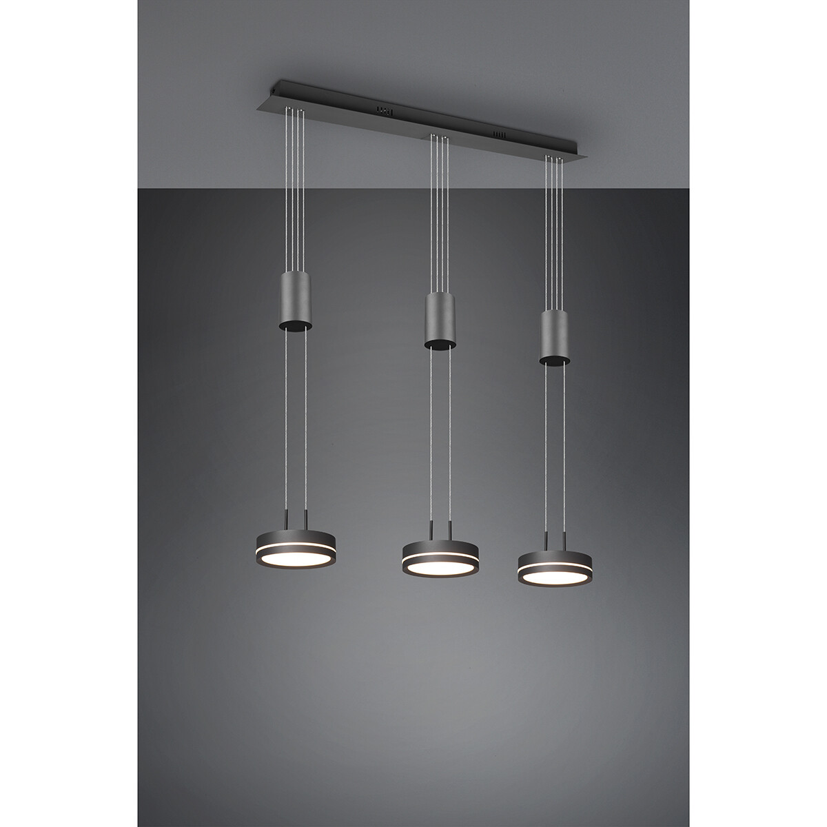 Suspension LED - Luminaire Suspendu - Trion Franco - 21.6W - 3-lumières - Blanc Chaud 3000K - Dimmable - Rond - Mat Anthracite - Aluminium