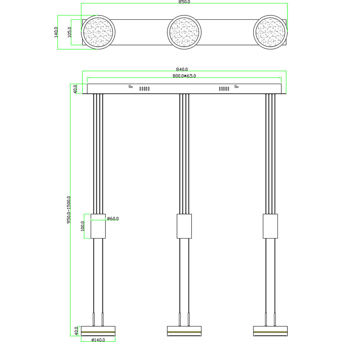 Suspension LED - Luminaire Suspendu - Trion Franco - 21.6W - 3-lumières - Blanc Chaud 3000K - Dimmable - Rond - Mat Anthracite - Aluminium