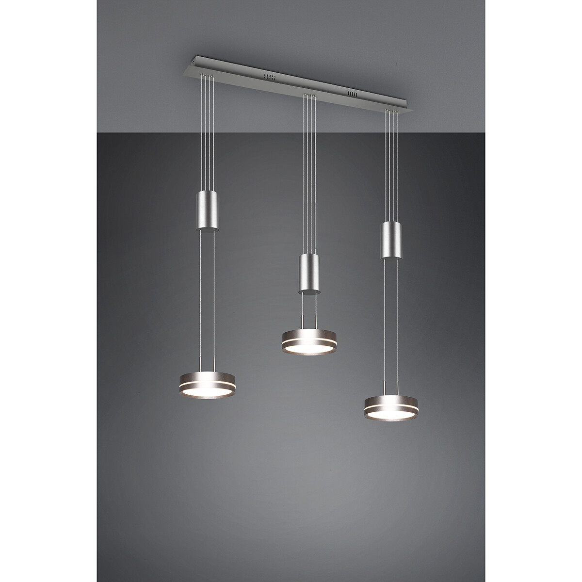 Suspension LED - Luminaire Suspendu - Trion Franco - 21.6W - 3-lumières - Blanc Chaud 3000K - Dimmable - Rond - Mat Nickel - Aluminium