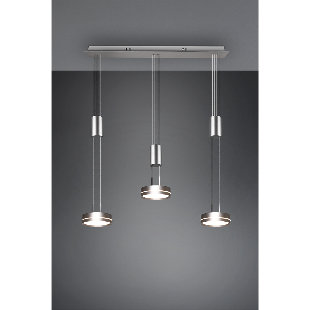 Suspension LED - Luminaire Suspendu - Trion Franco - 21.6W - 3-lumières - Blanc Chaud 3000K - Dimmable - Rond - Mat Nickel - Aluminium