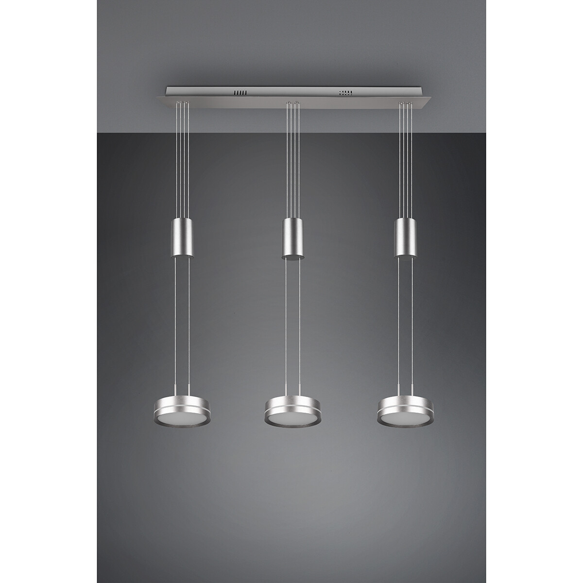 Suspension LED - Luminaire Suspendu - Trion Franco - 21.6W - 3-lumières - Blanc Chaud 3000K - Dimmable - Rond - Mat Nickel - Aluminium