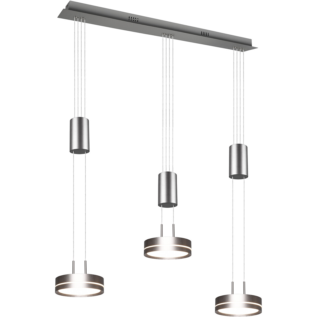 Suspension LED - Luminaire Suspendu - Trion Franco - 21.6W - 3-lumières - Blanc Chaud 3000K - Dimmable - Rond - Mat Nickel - Aluminium