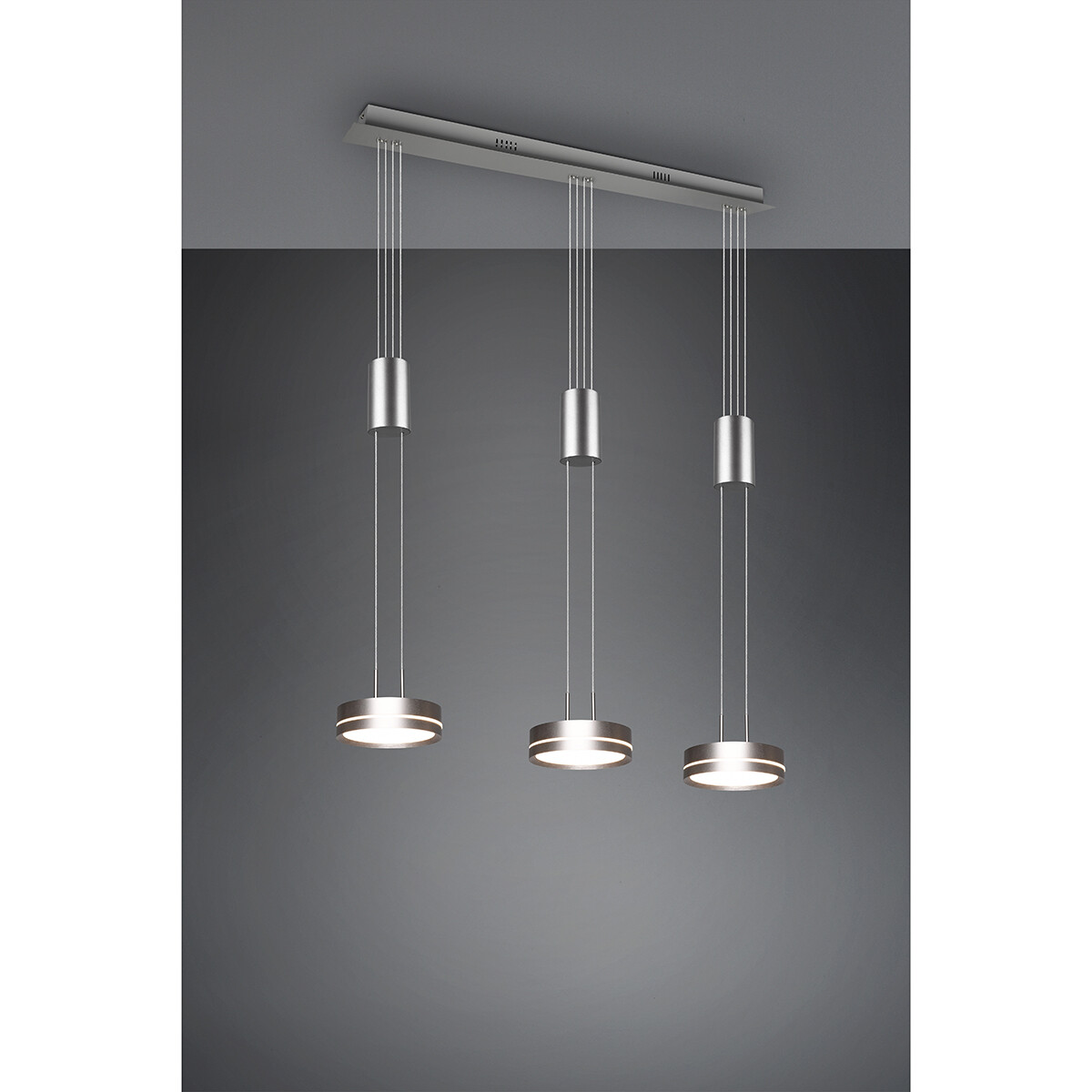 Suspension LED - Luminaire Suspendu - Trion Franco - 21.6W - 3-lumières - Blanc Chaud 3000K - Dimmable - Rond - Mat Nickel - Aluminium