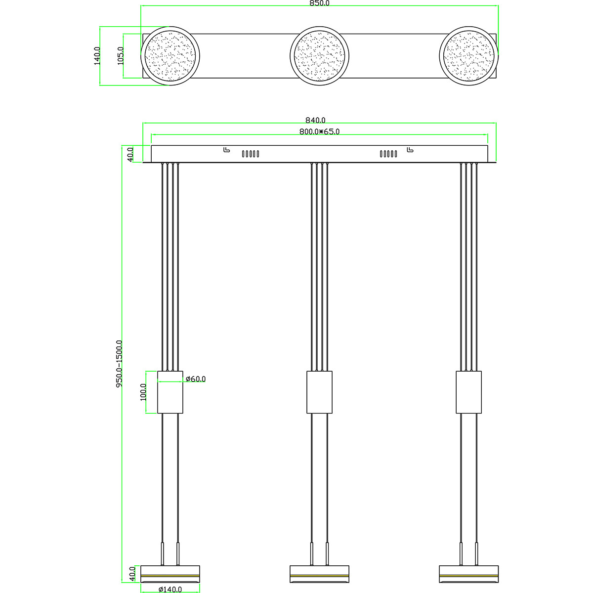 Suspension LED - Luminaire Suspendu - Trion Franco - 21.6W - 3-lumières - Blanc Chaud 3000K - Dimmable - Rond - Mat Nickel - Aluminium